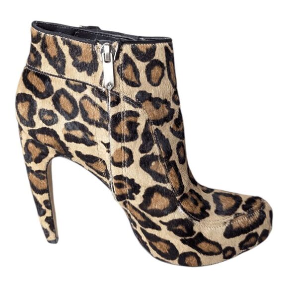 SAM EDELMAN Kit Leopard Print Calf Fur Ankle Boot Size 7.5M - Picture 6 of 9